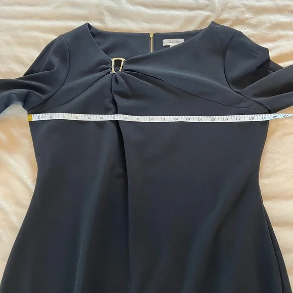 🎉Host Pick🎉Calvin Klein Black Cocktail Dress w/ 10” Slit Bell Sleeves Size 14 - Picture 7 of 16